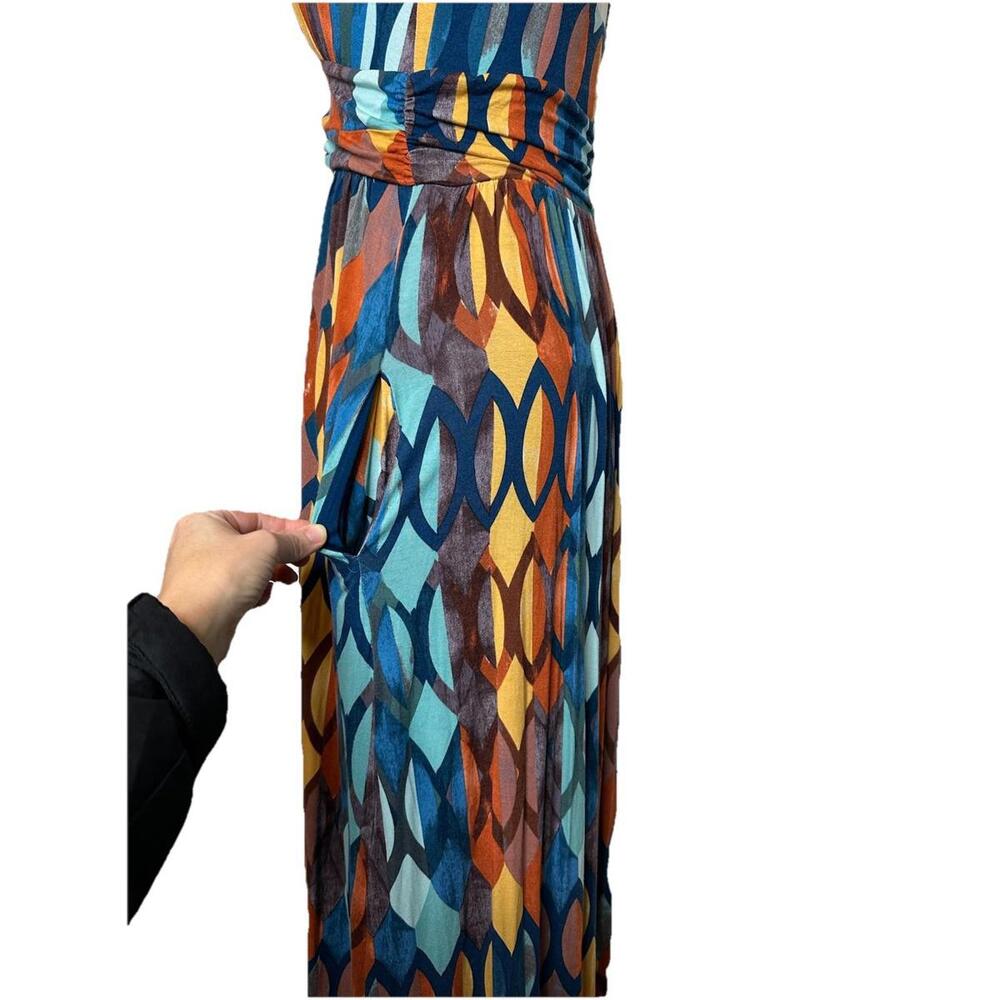 Maeve Anthropologie Small Petite Noetzie Maxi Dress Geometric Crisscross Back - Picture 3 of 9